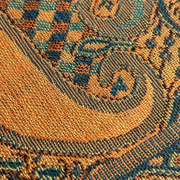 Paisley Fall Colors Scarf Shawl Wrap Gold Brown Green Woven Fringe 28" X 75.5" - Picture 5 of 9